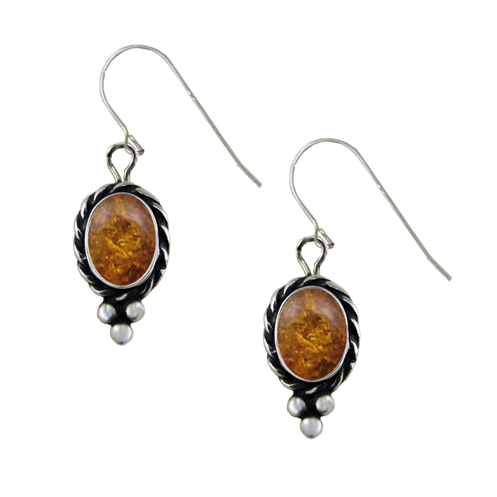 Sterling Silver Little Amber Gemstone Drop Dangle Earrings